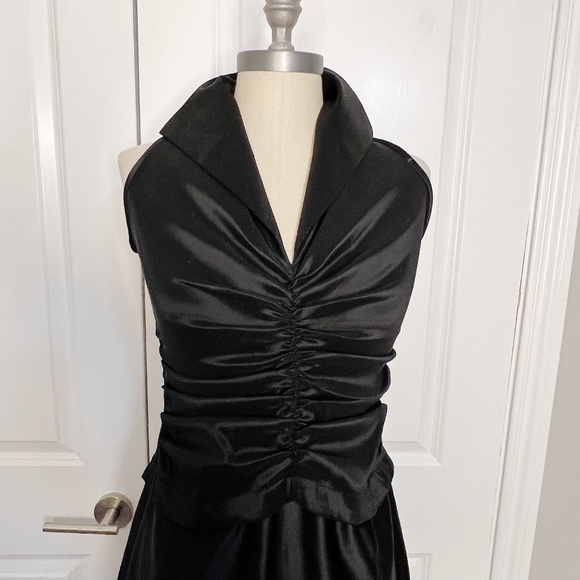 Vintage 1990s Black Ruched Tuxedo Style Dress Gown Tadashi Size 4 - Picture 4 of 7